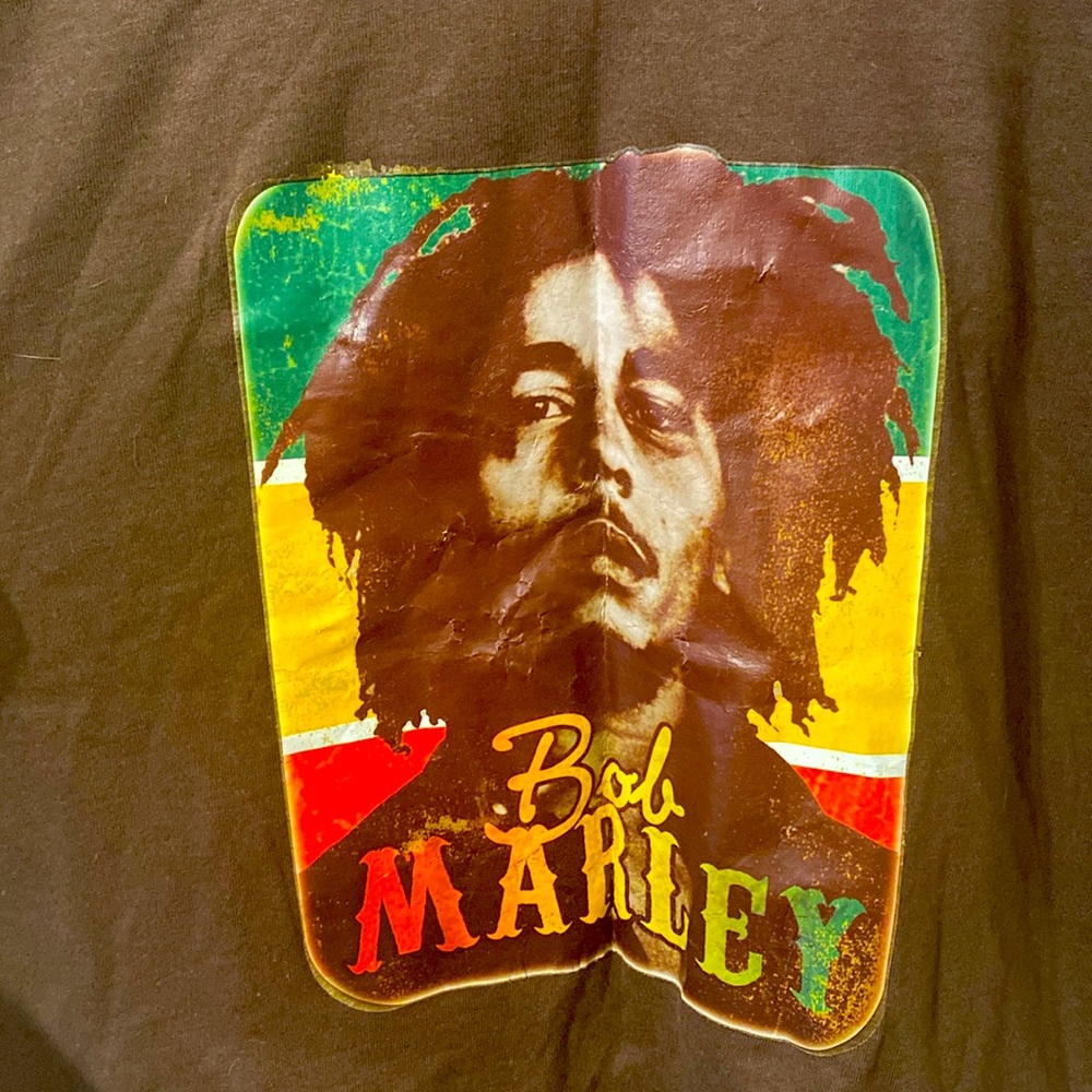 Unisex cotton brown short sleeve v neck Bob Marley Graphic Shirt sz L Large